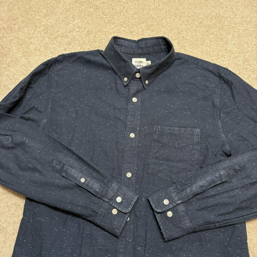 Flint And Tinder Shirt Mens Large Blue Speckled Twill Button Up Long Sleeve Slim